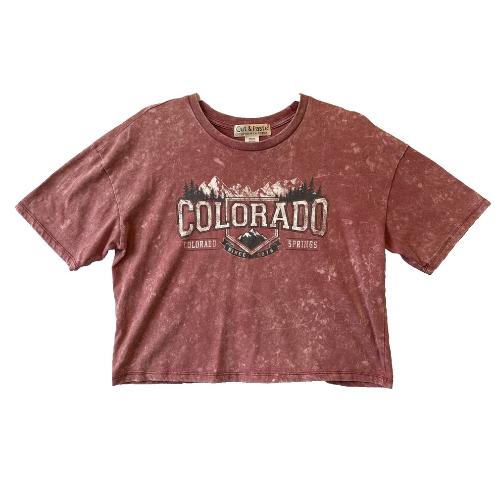 Cut & Paste Pink Washed Colorado Springs Graphic Print Cropped T Shirt Women's M